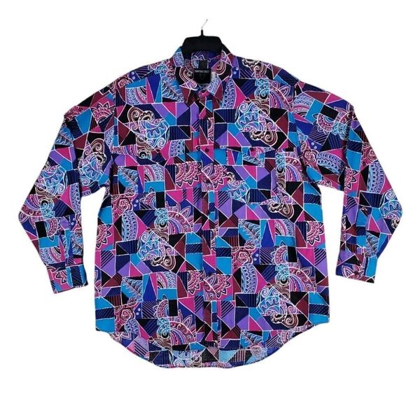 Vtg Wrangler Frontier Series Brushpopper Shirt Mens XL Purple Aztec Button USA - Picture 1 of 11